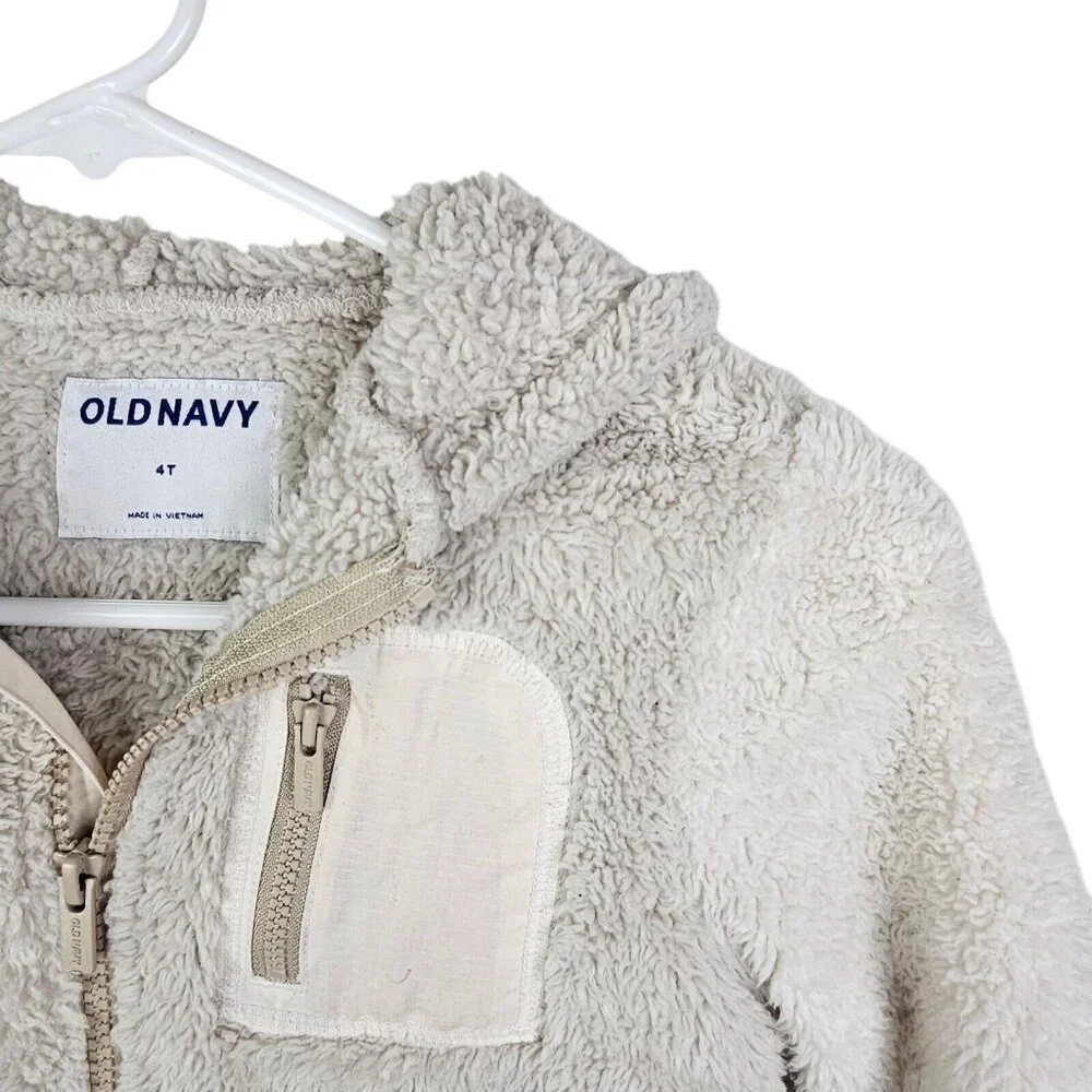 Old‎ Navy Neutral Beige Tan Fleece Sherpa Zip Hoodie Toddler Size 4T